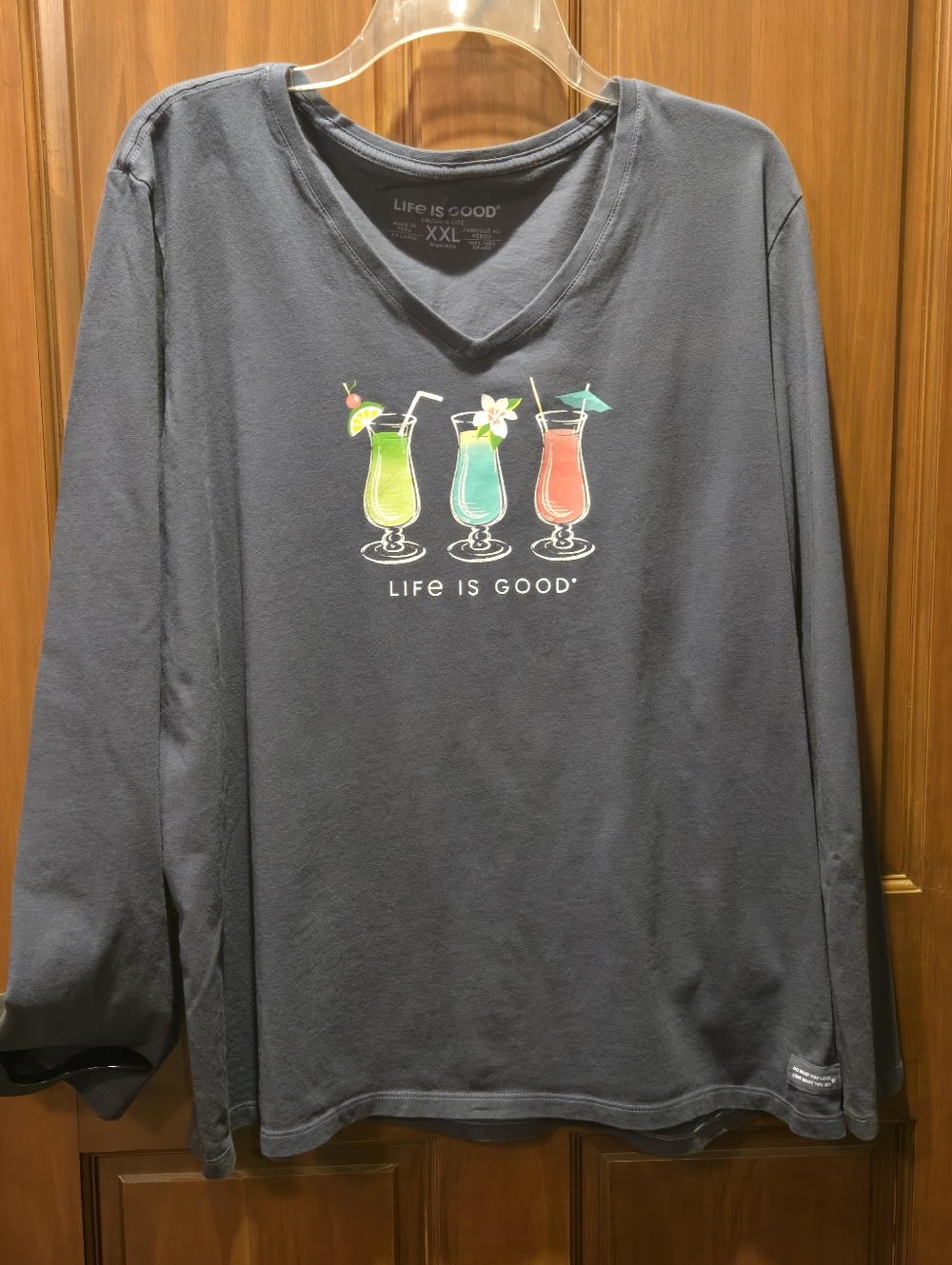 Life Is Good Women's Long Sleeve V-Neck Tee -  with Tropical Drinks